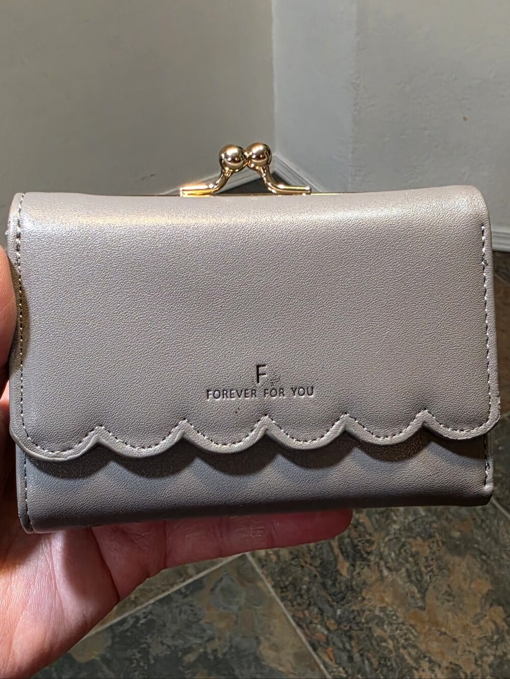 Forever By You Gray Scalloped Trifold Mini Kiss-Lock Wallet